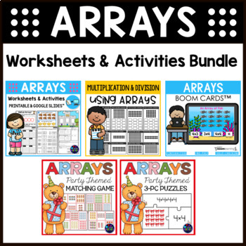 Preview of Multiplication Arrays Worksheets, Google Slides™, & Boom Cards™ Bundle