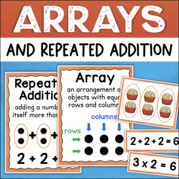 Preview of Multiplication Arrays and Repeated Addition Worksheets Math Centers Posters
