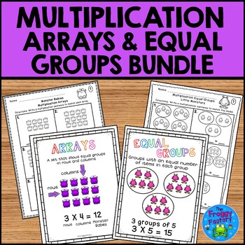 Preview of Multiplication Arrays and Equal Groups Worksheets Bundle