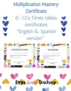 Preview of Multiplication Award - Certificate (English & Spanish)