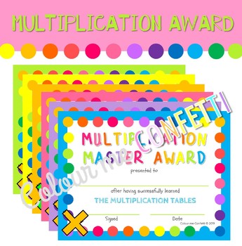 Preview of Multiplication Award - Multiplication Master Award - Colour me Confetti