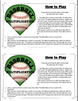 Multiplication Baseball Game by Making it happen in the Library TpT