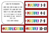 Multiplication Binder Clip Cards Numbers 1-12