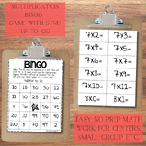 Multiplication Bingo Game to 100, Math Centers, Math Small