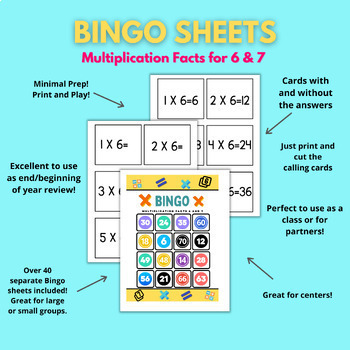 Multiplication Bingo for 6 and 7's, Math Bingo, Math Fluency Games ...