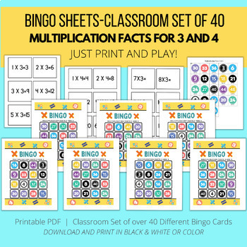 Math Fluency Games: Multiplication Bingo for facts 3 and 4, Grades 3 and 4