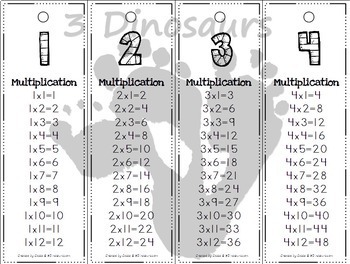 multiplication bookmarks by 3 dinosaurs teachers pay