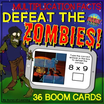 Preview of Multiplication Boom Cards  | Halloween Math Facts  Practice | Zombie Edition