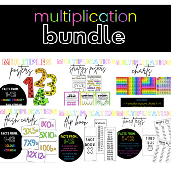 Preview of Multiplication Bundle- Posters, Flip Book, Flash Cards, Tests
