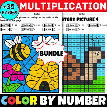 Preview of Spring Multiplication Coloring Pages Color By Number Code Math Activities Bundle