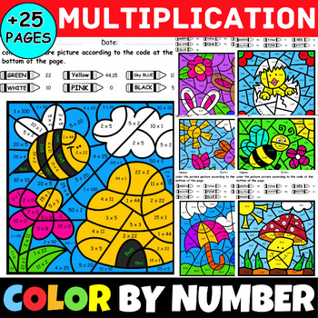 Preview of Spring  Coloring Pages Multiplication Color By Number Code Math Activities Sheet