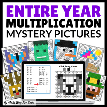 Preview of Multiplication Color By Number | Summer Mystery Pictures Spring 100 Chart Math  