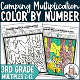 Multiplication Color By Number Worksheet Camping Bear & Fo