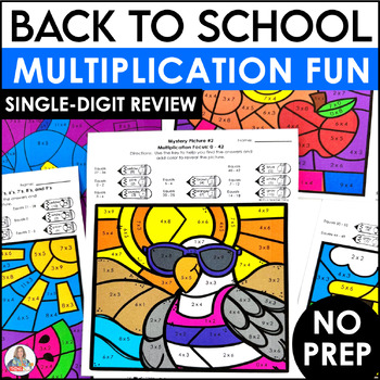 Preview of Multiplication Color by Number Back to School Activity & Fall Coloring Pages