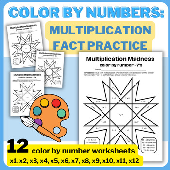 Preview of Multiplication Color by Number | Fact Fluency Practice | Multiplication Madness