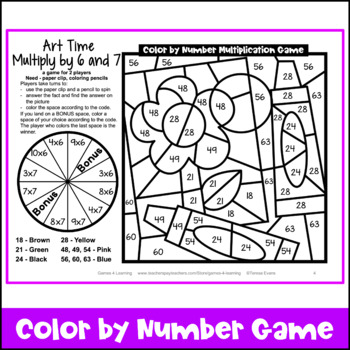 Free Multiplication Color by Number Game: Bonus Multiplication Coloring Sheet