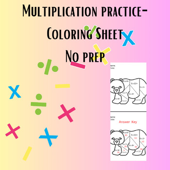 Preview of Multiplication Coloring Sheet - No prep
