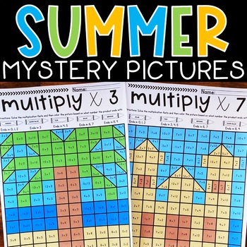 multiplication coloring worksheets summer mystery pictures