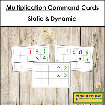 Preview of Multiplication Command Cards - Montessori Math Task Cards (Color-Coded)