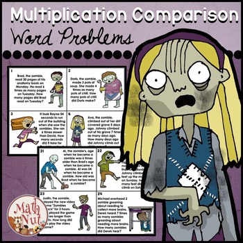 Preview of Multiplication Comparison "Word Problems" (Halloween Math) Zombie Theme