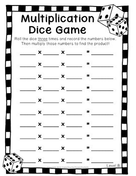 multiplication dice game 4 versions included multiplication game