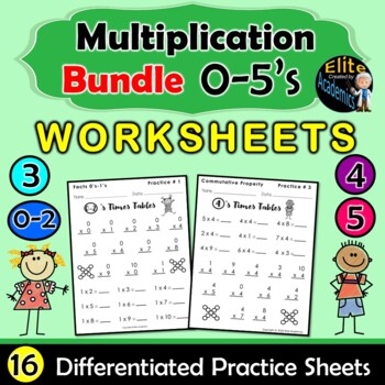 Preview of Multiplication Differentiated Practice Worksheets 0-5's BUNDLE