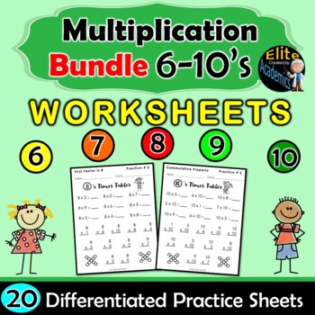 Preview of Multiplication Differentiated Practice Worksheets 6-10's BUNDLE