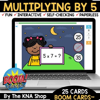 Preview of Multiplication Facts Multiplying by 5 Boom Cards Distance Learning