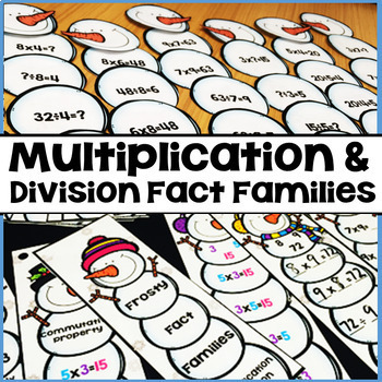 Preview of Multiplication & Division Fact Families Winter Snowman Worksheets & Activities