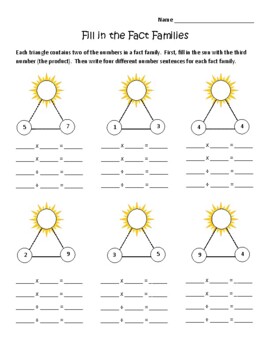 multiplication division fact family worksheets by erika budzynski