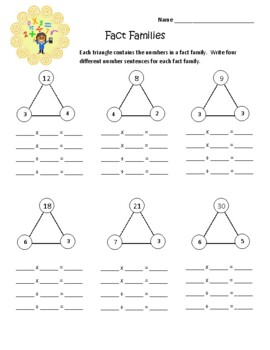 multiplication division fact family worksheets by erika