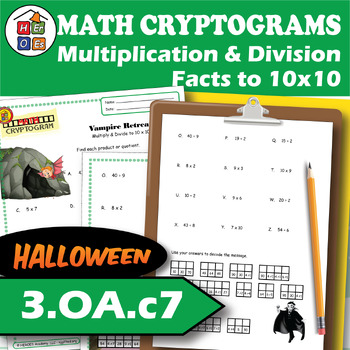 Preview of Multiplication & Division Facts to 10x10 | Halloween | Cryptogram Puzzle