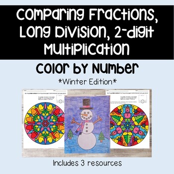 Preview of Multiplication, Division, Fraction Winter Coloring Sheet Bundle *Differentiated*