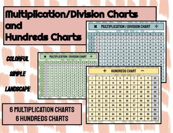 Preview of Multiplication/Division & Hundreds Chart (12 colorful charts)