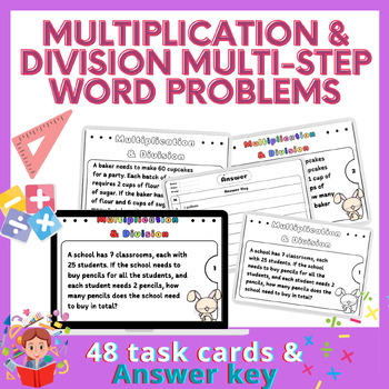 Preview of Multiplication & Division Multi-Step Word Problems- 48 Task cards
