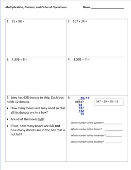 Preview of Multiplication, Division, Order of Operations Practice