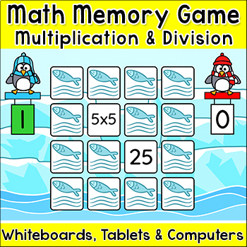 Preview of Penguins Memory Matching Multiplication & Division Game - Winter Math Activity