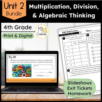 Preview of Multiplication and Division Slides and Worksheets Unit 2 4th Grade iReady Math