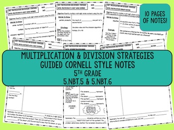 Preview of "Multiplication & Division" Guided Cornell Style Notes {Fifth Grade INB}