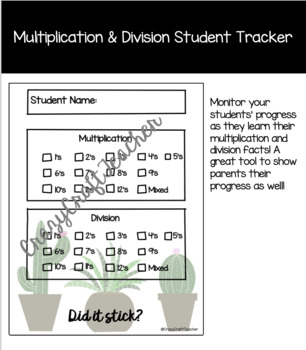 Preview of Multiplication & Division Student Progress Tracker