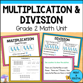 Preview of Multiplication & Division Unit Grade 2 (Ontario) Worksheets, Word Problems, Test