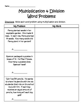 Preview of Multiplication & Division Word Problem Worksheet (3.OA.D8)