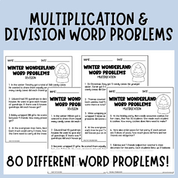 Preview of Multiplication & Division Word Problems | Christmas | Winter | Math Worksheets