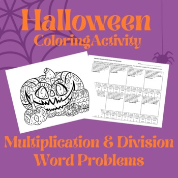 Preview of Math Multiplication & Division Word Problems | Halloween Pumpkin Fall Coloring