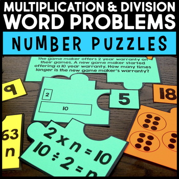 Preview of Multiplication & Division Word Problems Number Puzzle - Math Centers