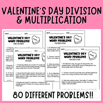 Preview of Multiplication & Division Word Problems | Valentine's Day | Math Worksheets