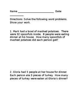 Preview of Distance Learning Multiplication & Division Word Problems