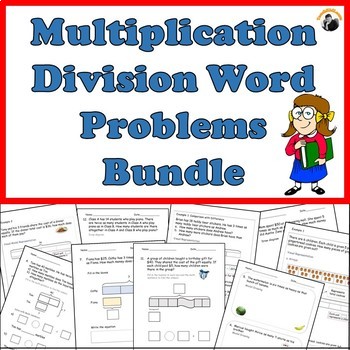 multiplication division word problems worksheets bundle grade 3 4