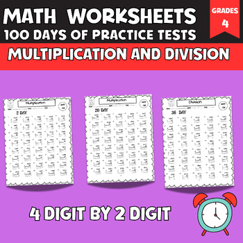 Preview of Multiplication & Division Worksheets,100 days of practice tests,4Digit by 2Digit