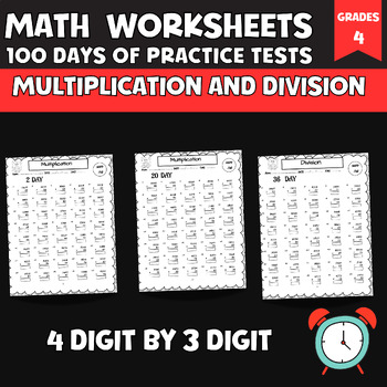 Preview of Multiplication & Division Worksheets,100 days of practice tests,4Digit by 3Digit